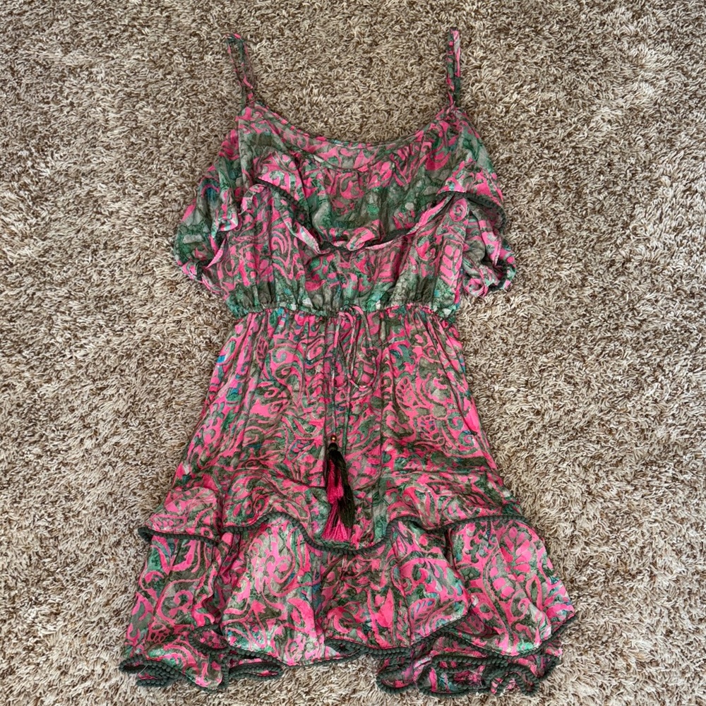 Strapless Pink and Green Dress - Picture 2 of 8